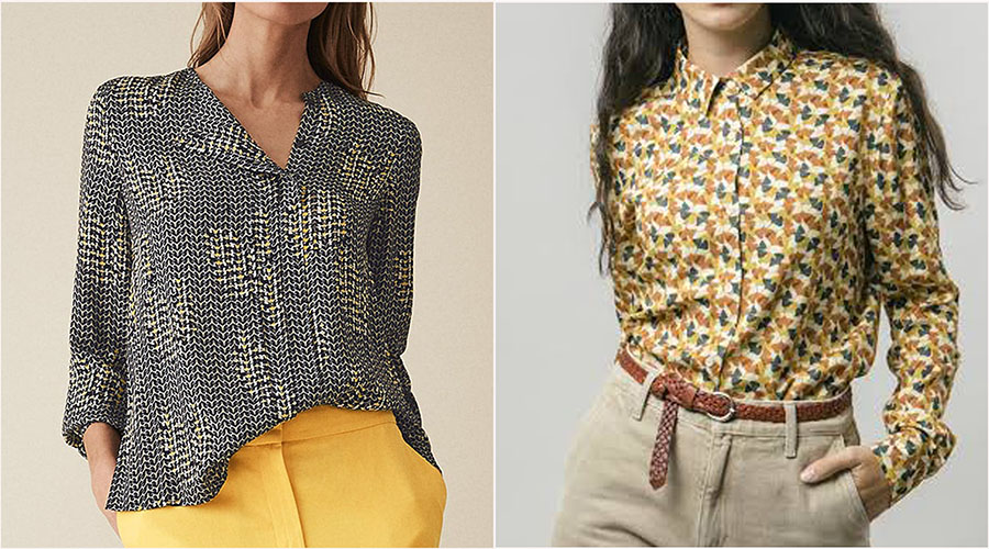 Your printed blouse can be an accent to your streamlined look. 